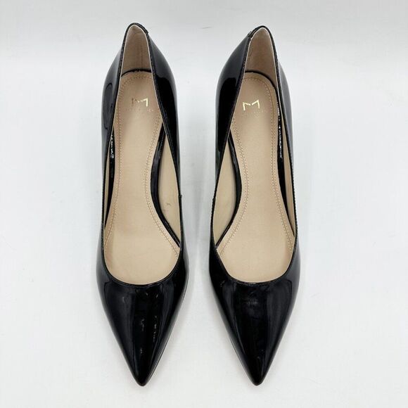 Marc Fisher Zala Black Patent Leather Poiinted Toe Pumps With Clear Acrylic Bloc - Picture 5 of 12